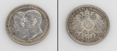 2 Mark Mecklenburg Schwerin 1904 A, Hochzeit Friedrich Franz IV./ Alexandra, Silber