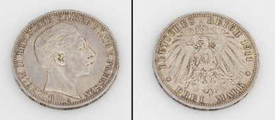 3 Mark Preussen 1911, Wilhelm II., Silber