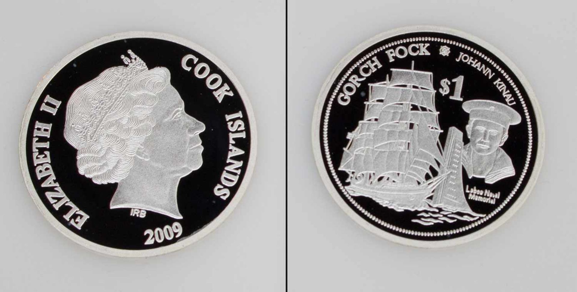 1 Dollar Cook Islands 2009, Motiv Gorch Fock - Johann Kinau, Silber, PP