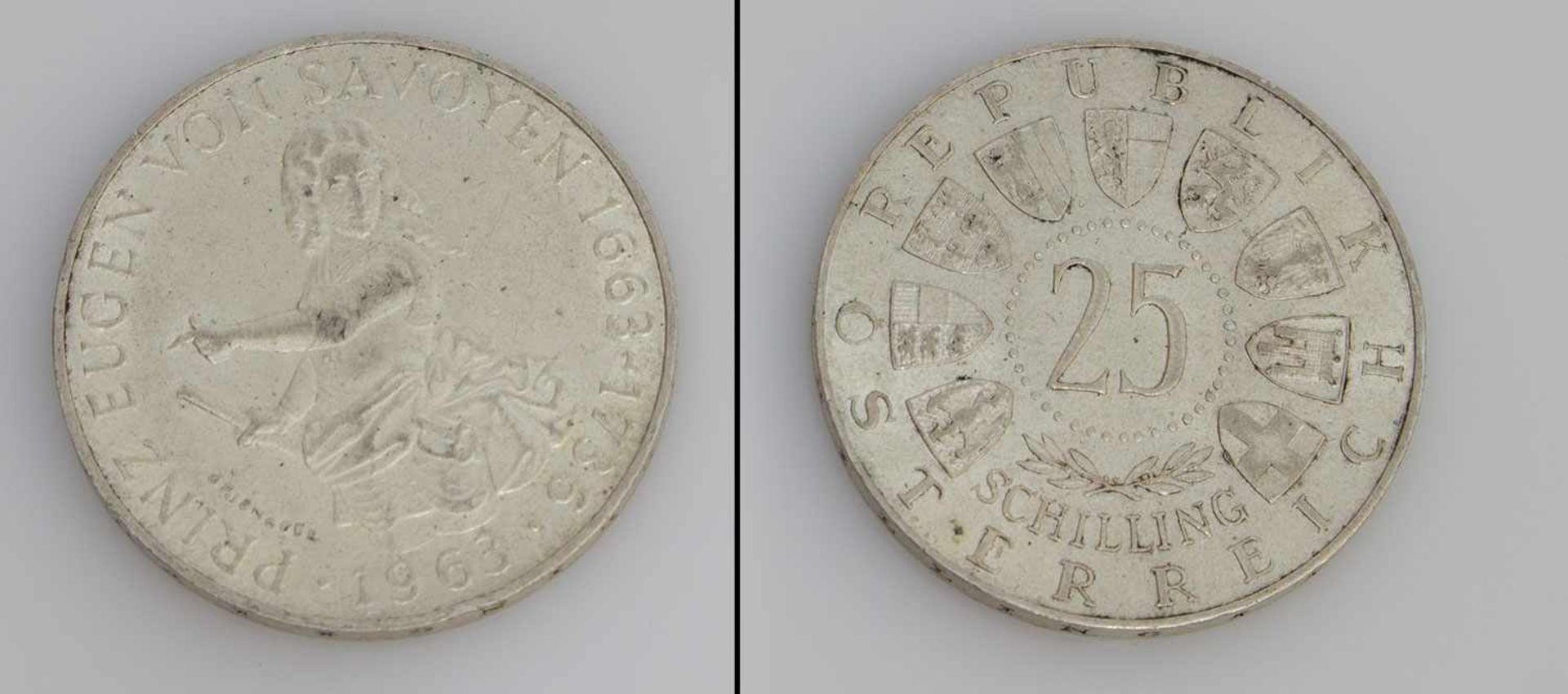 25 Schilling Österreich 1963, Prinz von Savoyen, Silber, stgl.