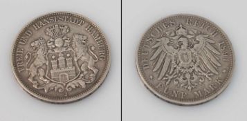 5 Mark Hamburg 1891, Stadtwappen, Silber