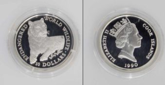 10 Dollar Cook Islands 1990, Löwin, Silber