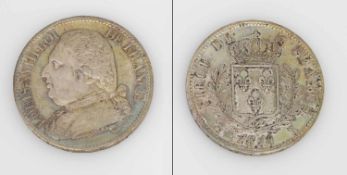 5 France Frankreich 1814 K (Bordeaux), Louis XVIII., Silber, f-stgl., G. 25,7g