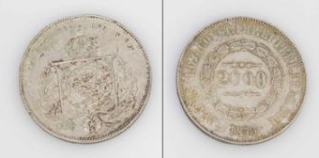 2000 Reis Brasilien 1856, Pedro II., Silber, G. 25,55g, vzgl.