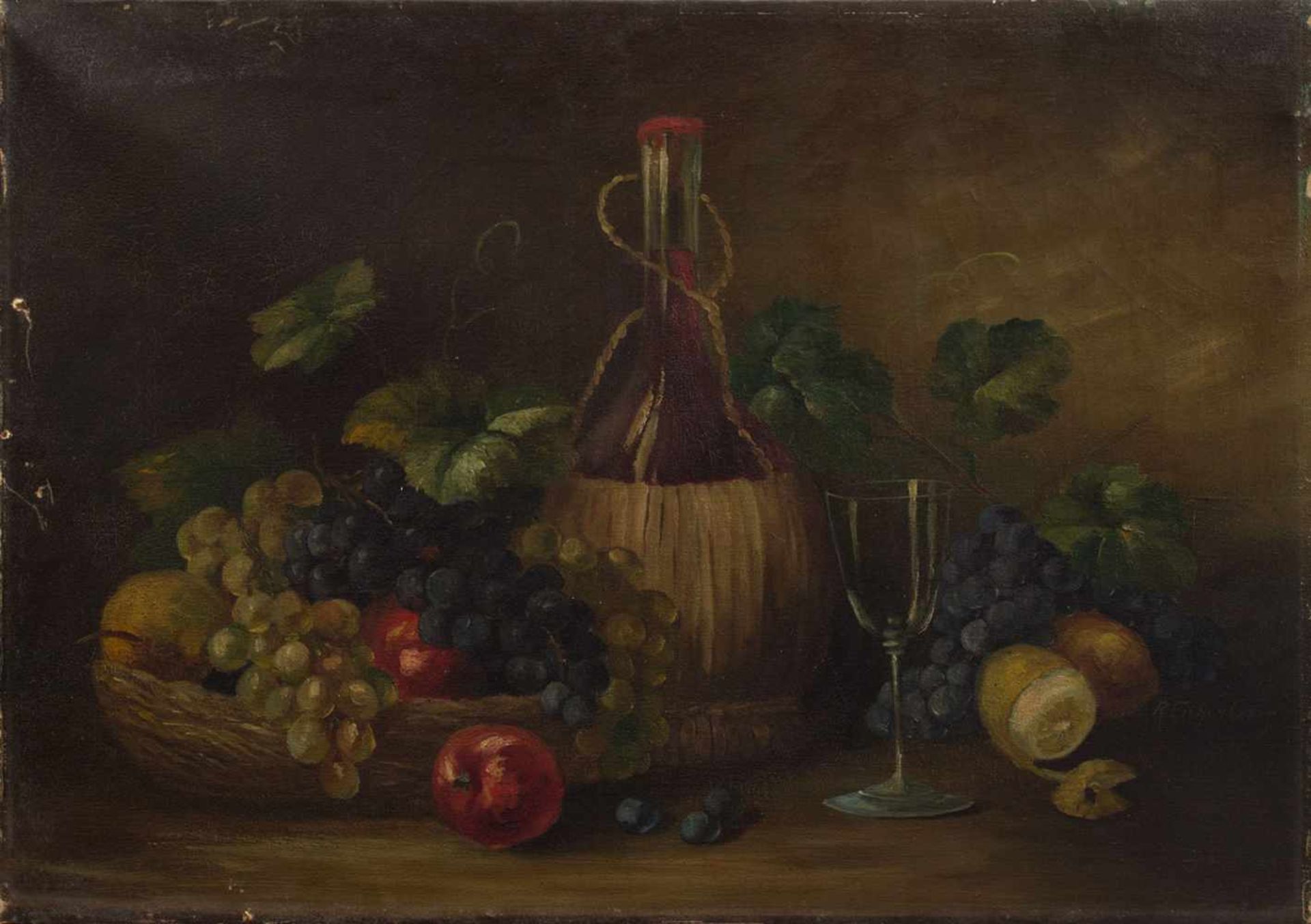 R. Eichenberg (Stilllebenmaler der 1920er Jahre) Stilleben mit Wein und Früchten Öl/LW, 47 x 67