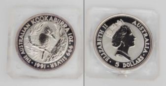 5 Dollar Australien 1991, Kookaburra, 1 Unze FS