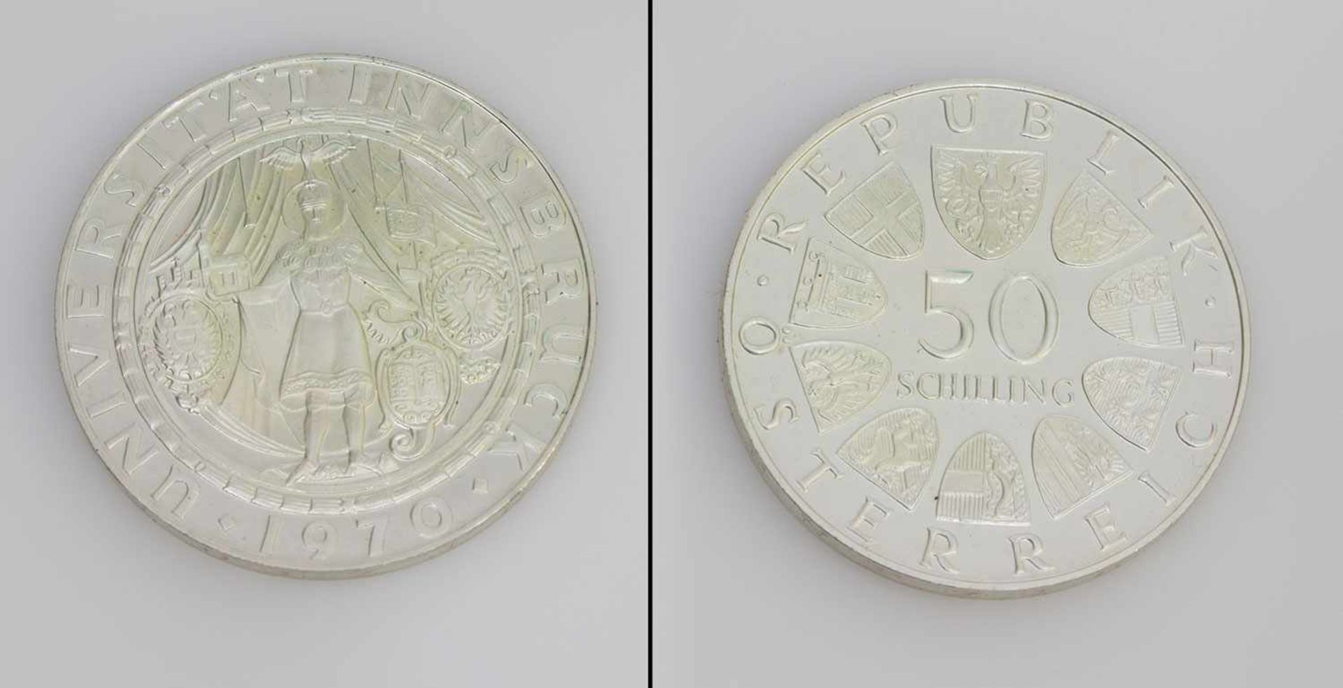 50 Schilling Österreich 1970, Universität Innsbruck, Silber, uncirk.