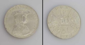 50 Schilling Österreich 1969, Kaiser Maximilian, Silber, stgl.