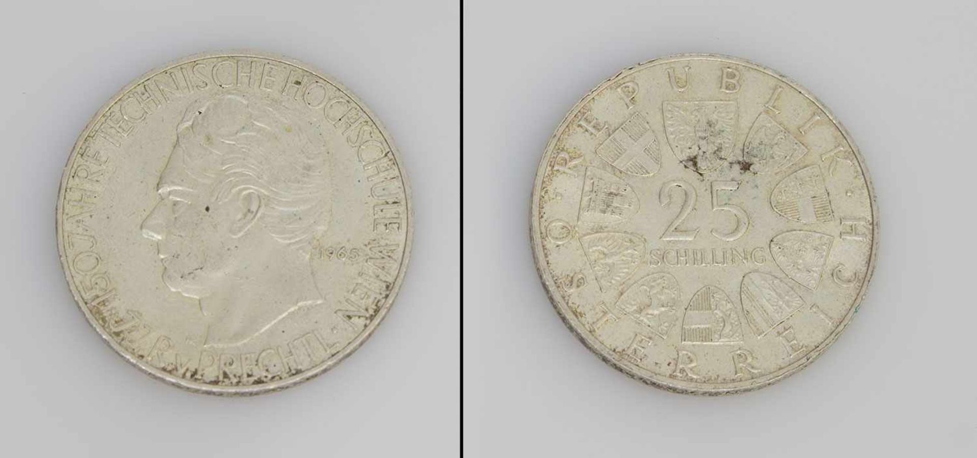 25 Schilling Österreich 1965, Technische Hochschule Wien, Silber, stgl.