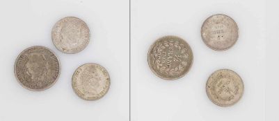 Lot Frankreich, Louis Philippe I., 1/2 Franc 1840, 1/4 Franc 1832, 25 Cent 1845, Silber