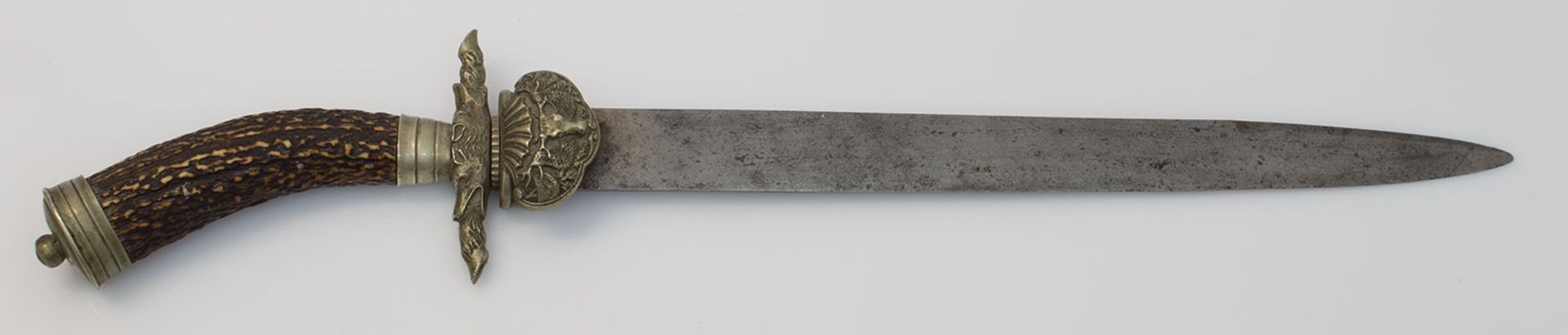 Hirschfänger um 1930er Jahre, einschneidige Rückenklinge ohne Hersteller, Hirschhorngriff, - Image 2 of 3