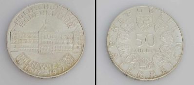 50 Schilling Österreich 1972, 100 Jahre Hochschule für Bodenkultur, Silber, stgl.