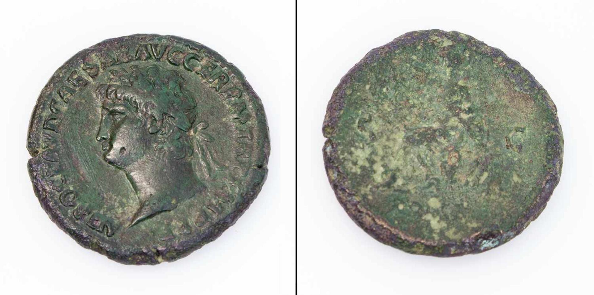 AE Sesterz Römisches Reich, Nero 54-68 n.Chr., Kopf mit Lorbeerkranz/ sitzende Roma, ss+/ ss- (super