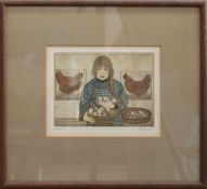 Ute Ewers (Malerin u. Grafikerin d. 20.Jh.) Mädchen beim Eiersammeln Original Radierung, 12,5 x 17