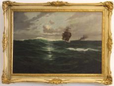 Unbekannt (Marinemaler d. 1. Hälfte d. 20. Jh.) Seestück mit Zweimaster und Dampfschiff Öl/