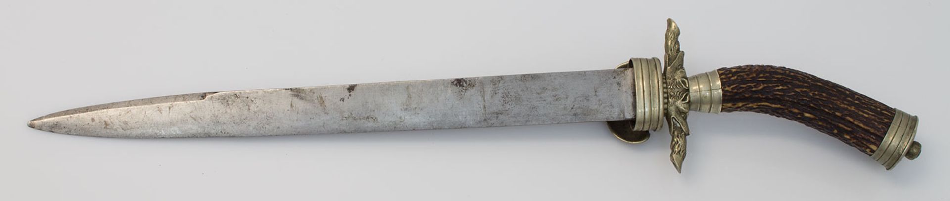 Hirschfänger um 1930er Jahre, einschneidige Rückenklinge ohne Hersteller, Hirschhorngriff, - Image 3 of 3