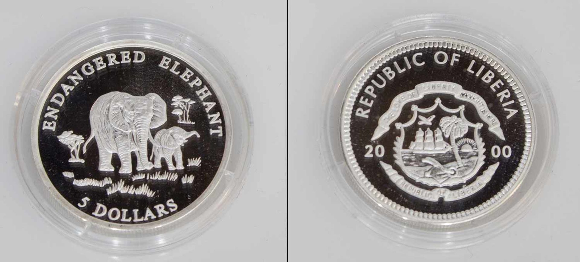 1 Dollar Liberia 2000, Elefanten, Silber