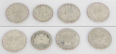 Lot Münzen 3 x 50 Schilling, Österreich 1968, 50 Jahre Republik, 1 x 25 Schilling, Österreich