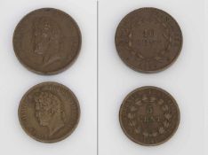 Lot Frankreich Kolonien, Louis Philippe I., 10 Cent 1839, 5 Cent 1841, Kupfer