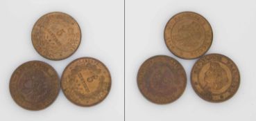 Lot Frankreich Republik, 5 Centimes 1871, 5 Centimes 1889, 5 Centimes 1896, Kupfer
