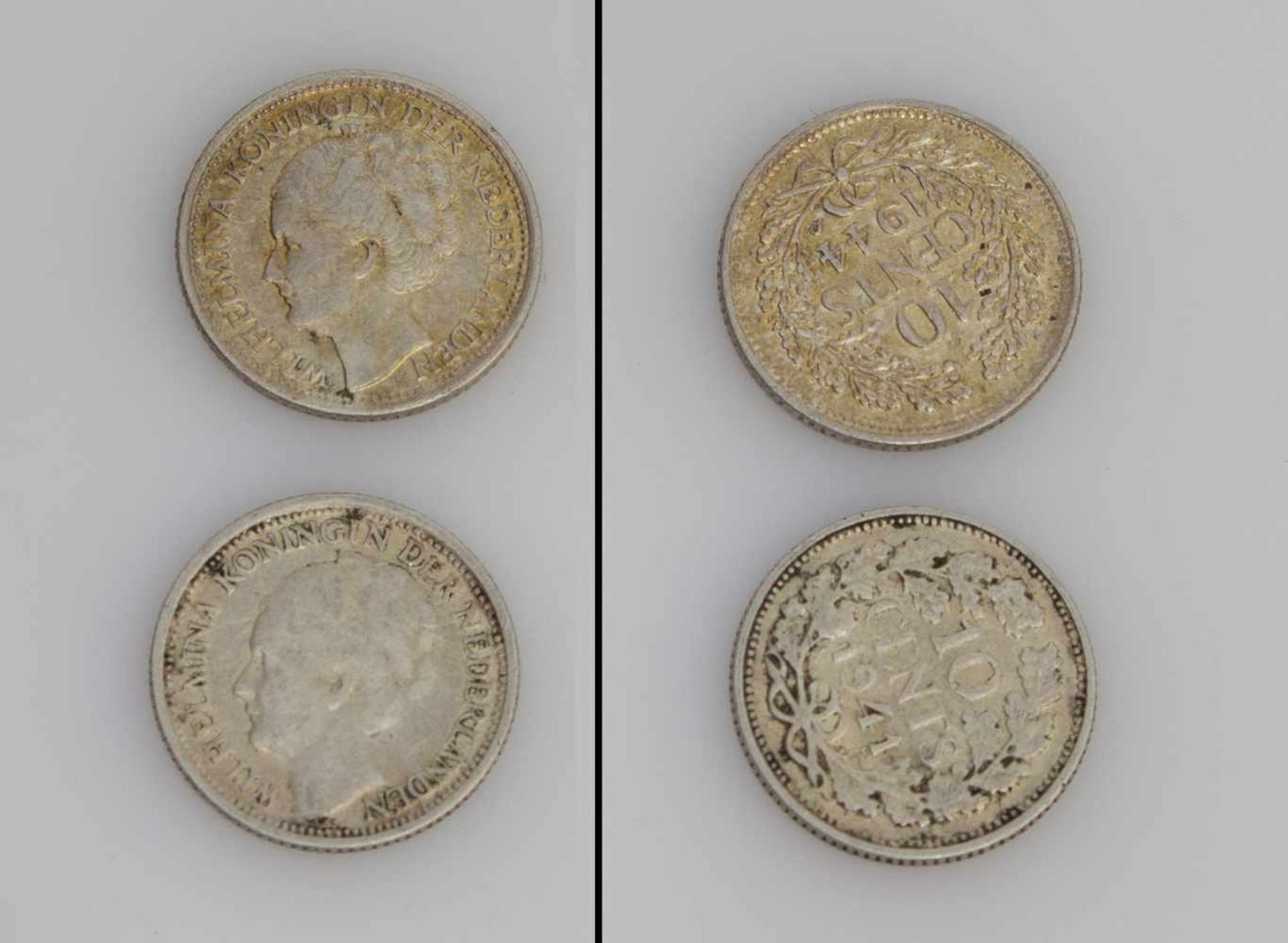 2 x 10 Cent Niederlande 1941/ 1944, Silber