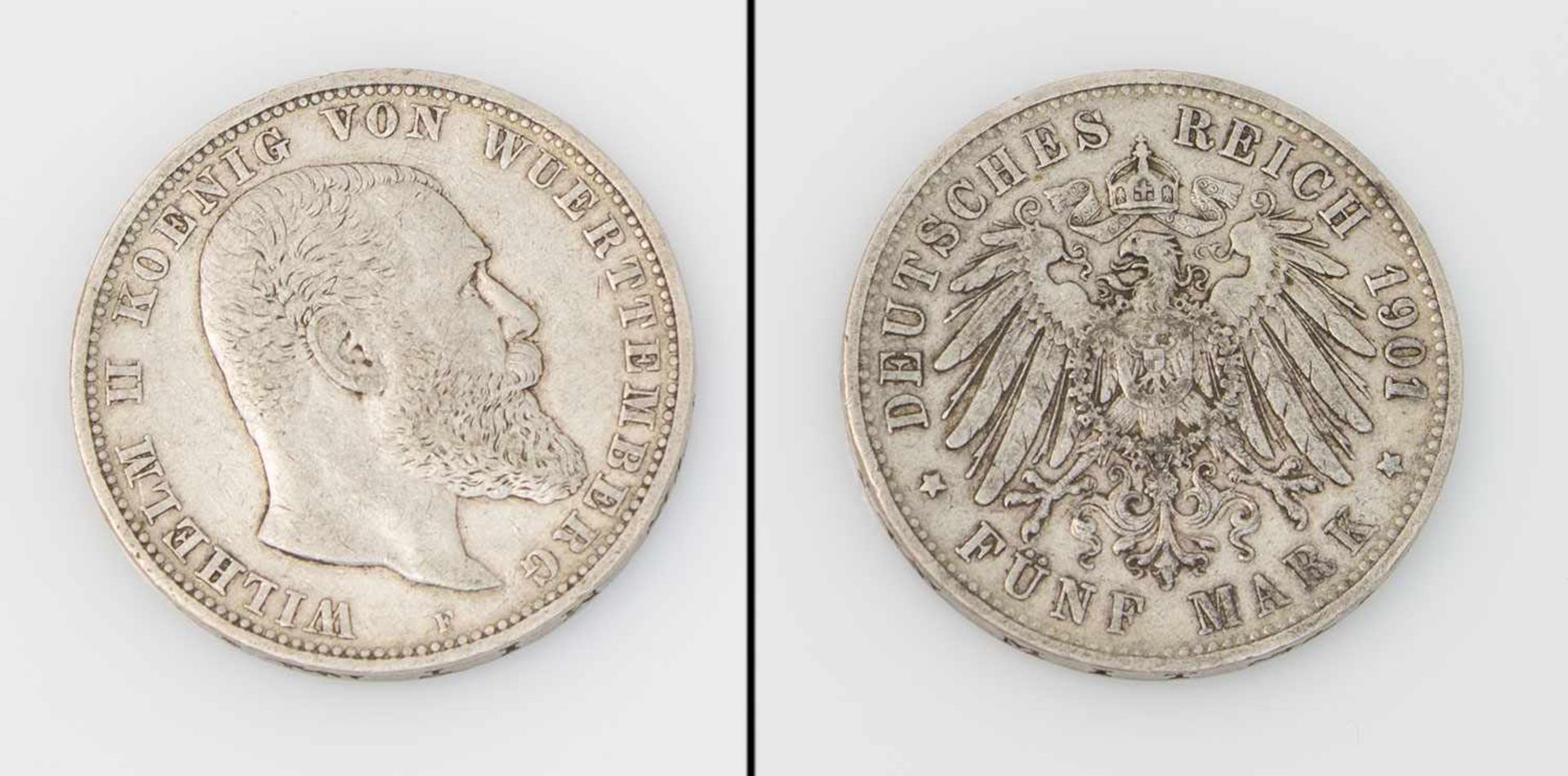 5 Mark Württemberg 1901 F, Wilhelm II., Silber