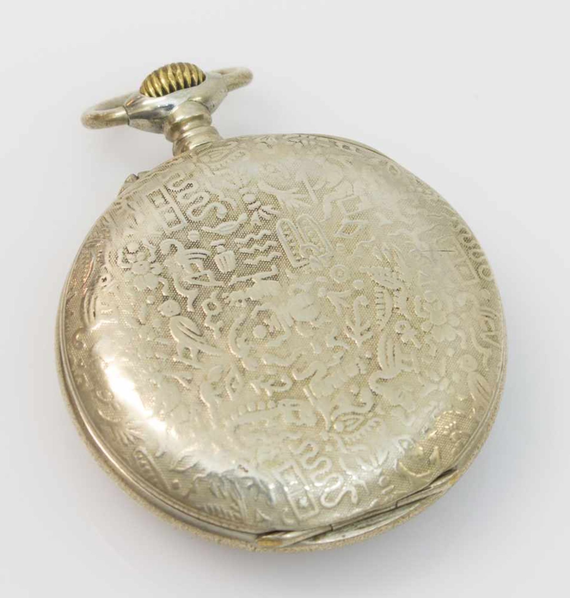 Taschenuhr Ende 19. Jh., geprägtes Silbergehäuse mit altägyptischen Motiven, Schweizer Werk, - Bild 3 aus 3