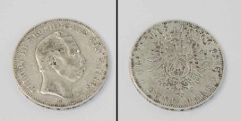 5 Mark Hessen 1875, Ludwig III., Silber, fss