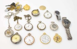 Lot Taschenuhren, Armbanduhren u. Uhrenketten für Bastler, 15 Uhren, teils Silber