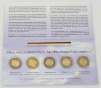 Münzmappe 5 x 2 Euro BRD 2007, alle 5 Prägestätten, Mecklenburg Vorpommern/ Schloss Schwerin,