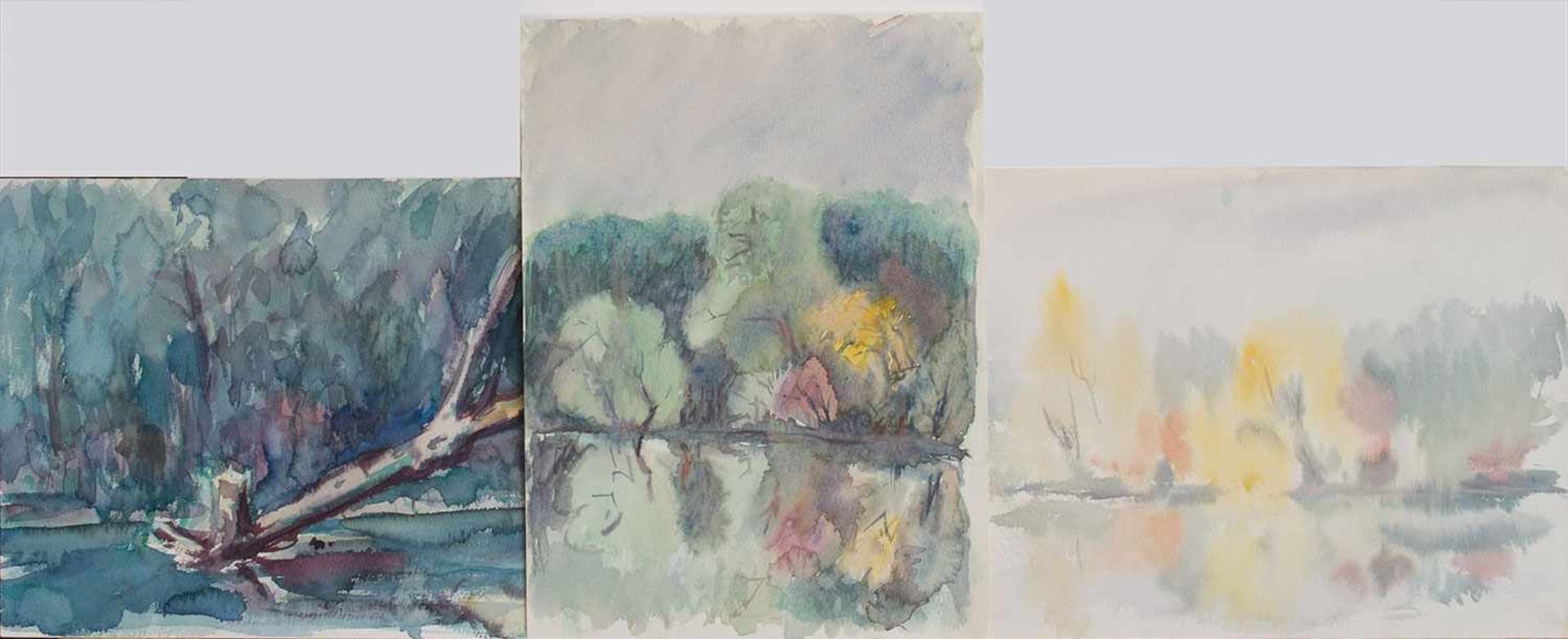 Jürgen Seele (Schweriner Künstler d. 20. Jh., Autodidakt) Landschaften 3 Aquarelle, 24 x 32 cm,