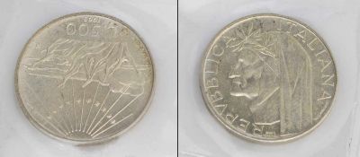 500 Lire Italien 1965, 700. Geburtstag Dante, Silber, stgl.