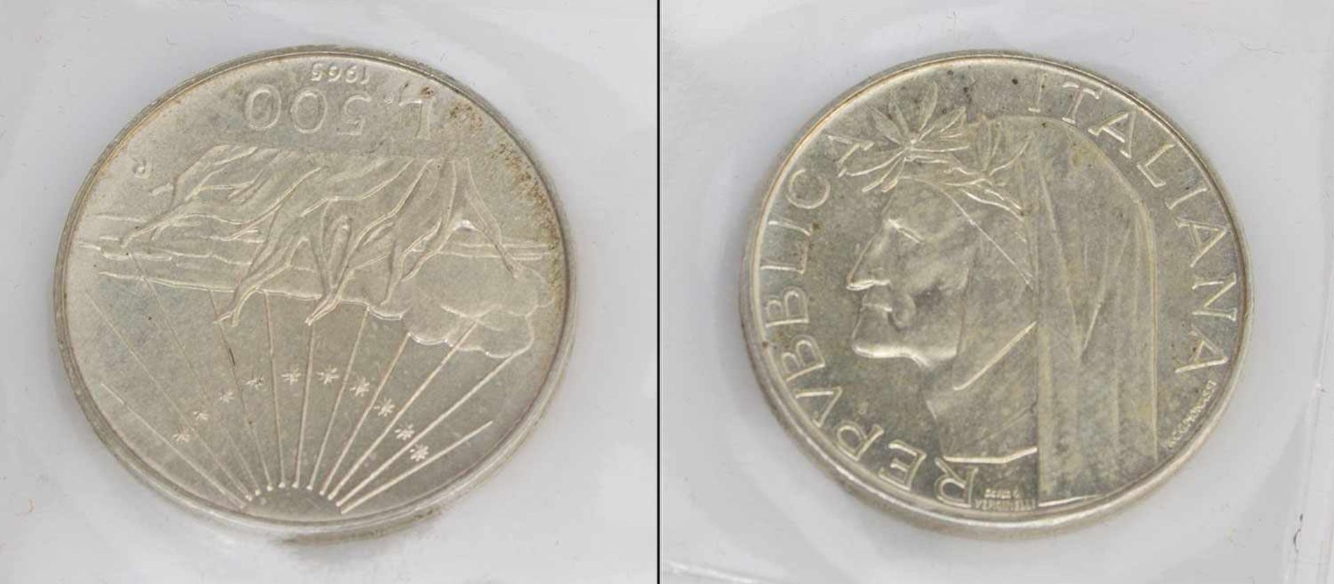 500 Lire Italien 1965, 700. Geburtstag Dante, Silber, stgl.