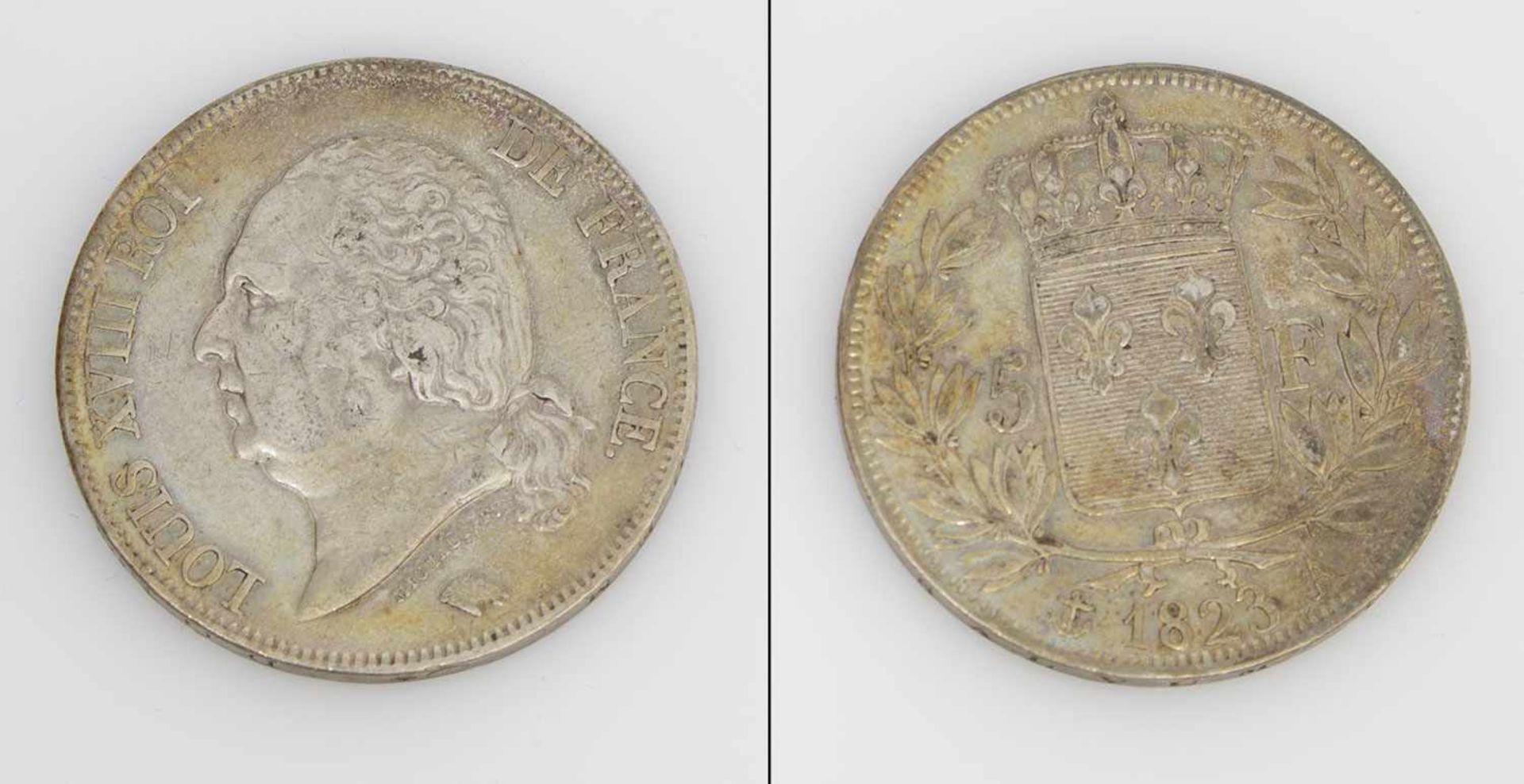 5 France Frankreich 1823 A (Paris), Louis XVIII., Silber, vzgl., G. 24,9g