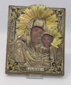 Muttergottes Ikone Anfang 20. Jh., Heilige Mutter Gottes von Kasan, Eitemperamalerei unter