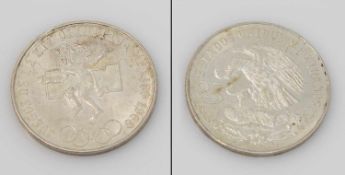 25 Pesos Mexico 1968, Olympiade, Silber, Randkerbe, stgl.