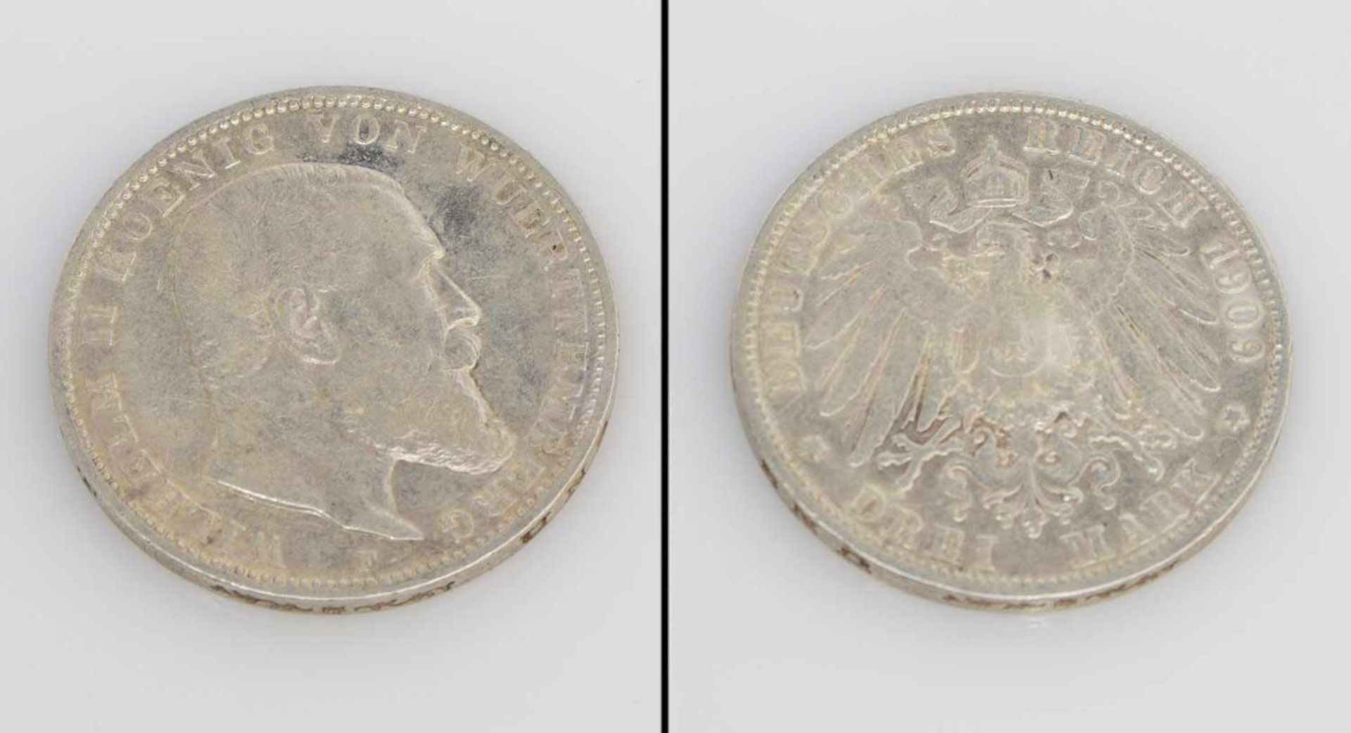 2 Mark Württemberg 1909 F, Wilhelm II., Silber