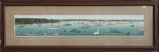 Panoramabild "Kiel, Gesamtansicht vom Kriegshafen" Farblithografie um 1880, 54,5 x 8,5 cm,