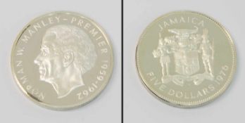 5 Dollar Jamaika 1976, Manley, Silber, PP