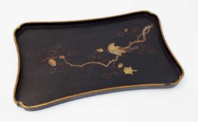 Teetablett Japan Anfang 20. Jh., Bambus, schwarz lackiert mit Golddekor, altersbedingter Zustand,