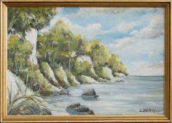 L. Ledwinsky (polnischer Ostseemaler d. 1. Hälfte d. 20. Jh.) Steilküste Öl/ Hartfaser, 30 x 45