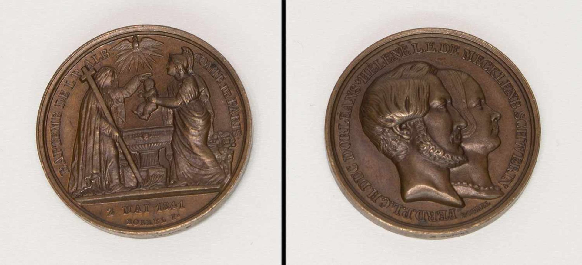 Medaille auf die Taufe des Grafen von Paris, Sohn des Ferdinand Philippe d´Orléans duc de Chartres