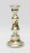 Kerzenleuchter 2. Hälfte 19. Jh., Silberglas (Bauernsilber), handgemalte Früchteranken, H. 20 cm
