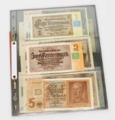 Lot Geldscheine SBZ/ DDR, Kuponserie auf Rentenmark u. Reichsmark 1 Mark - 100 Mark (8 Scheine), 5