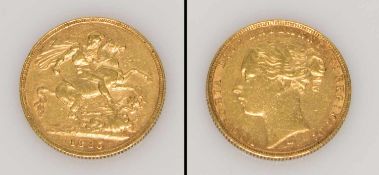 1 Souvereign Großbritannien 1885, Königin Victoria, Gold