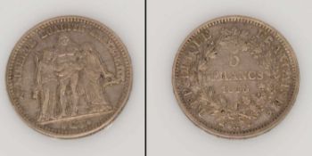 5 France Frankreich 1848 A, Herkulesgruppe, Silber, G. 24,88g