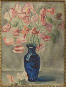 Mildred Wagner (1914 - 1990, amerikanische Aquarellistin) Blumen in Blauer Vase Aquarell, 23,5 x