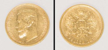 5 Rubel Rußland 1899, Nikolaus II., Gold