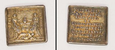 Medaille Mecklenburg 1698, viereckiger Jeton auf den Tod des Prinzen Christian, Umschrift: "Septem-