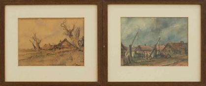 Unbekannt (Landschaftsmaler d. 1. Hälfte d. 20. Jh.) 2 Dorfansichten Aquarelle, 14,5 x 20,5 cm,